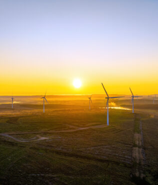 Sunrise on wind farm