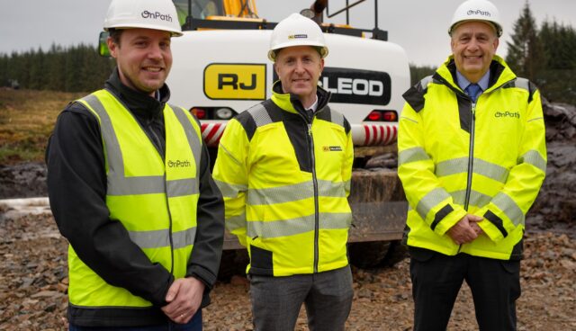 OnPath Energy senior project manager Alan Wells, RJ McLeod contracts manager Lorcan Hayes and OnPath Energy construction director Martin Kellerman at the Mill Rig Wind Farm site