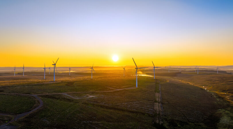 Sunrise on wind farm