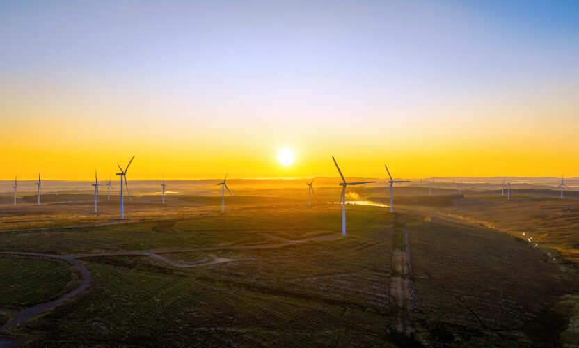 Sunrise on wind farm
