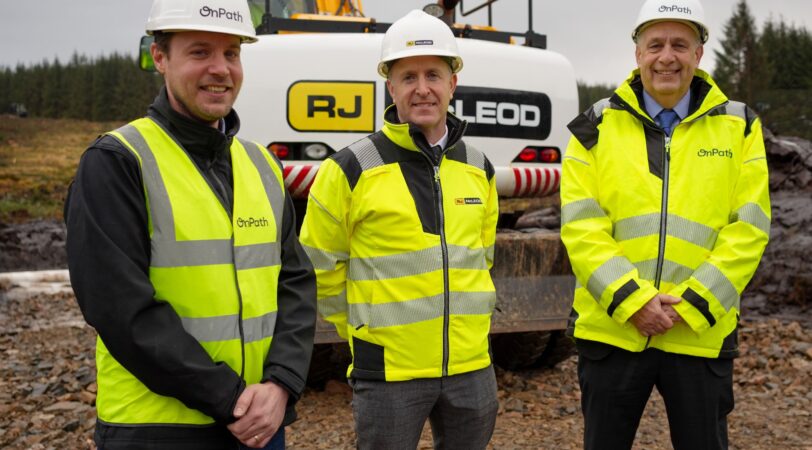 OnPath Energy senior project manager Alan Wells, RJ McLeod contracts manager Lorcan Hayes and OnPath Energy construction director Martin Kellerman at the Mill Rig Wind Farm site