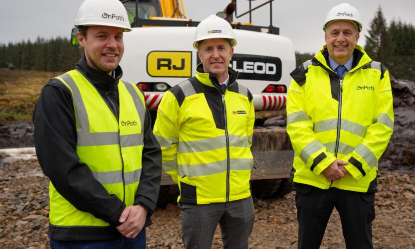 OnPath Energy senior project manager Alan Wells, RJ McLeod contracts manager Lorcan Hayes and OnPath Energy construction director Martin Kellerman at the Mill Rig Wind Farm site